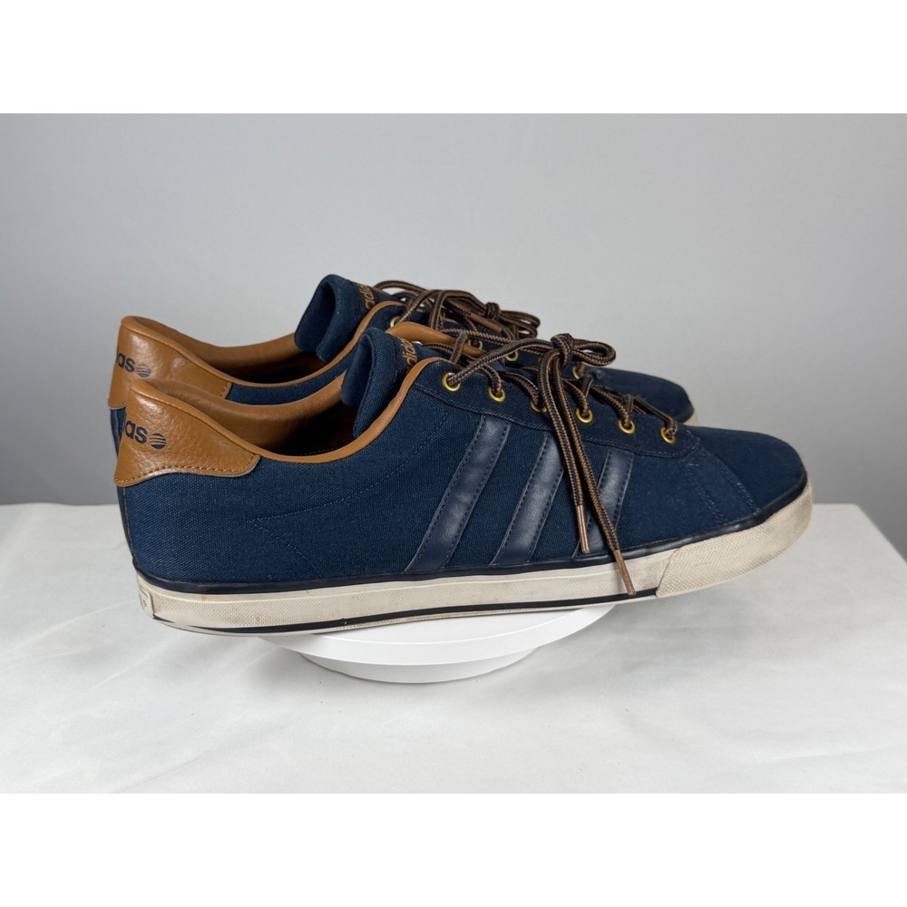 Adidas Neo Label Navy Canvas Sneakers Brown Leather Trim Mens US 14 - Picture 4 of 12